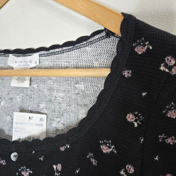 NWT Kirious Los Angeles Crop Top Medium Black Ditsy Floral Babydoll Whimsigoth - Picture 4 of 11